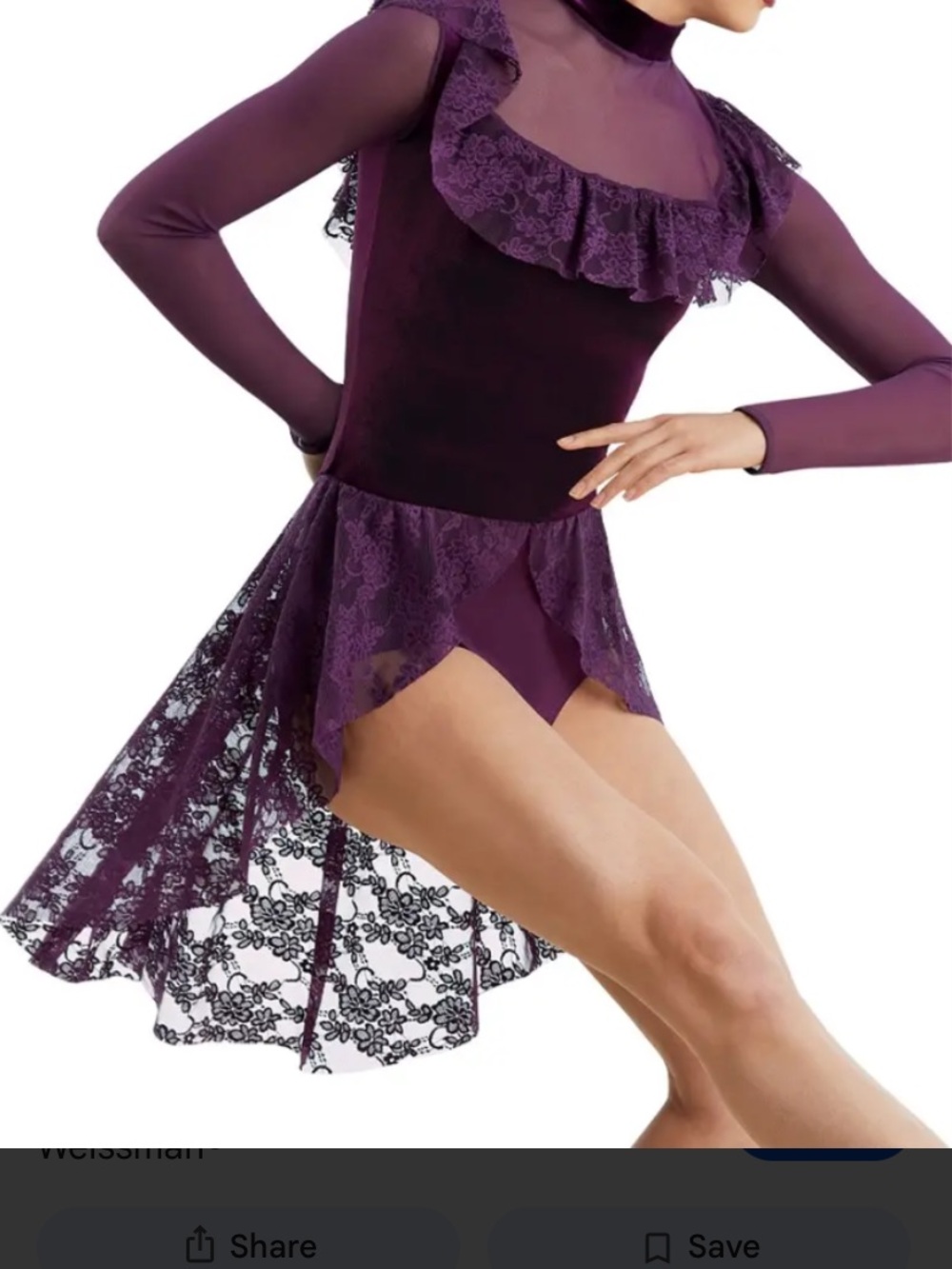 Weissman Plum Lace Ruffle High-Neck Dance Bodysuit Small Adult